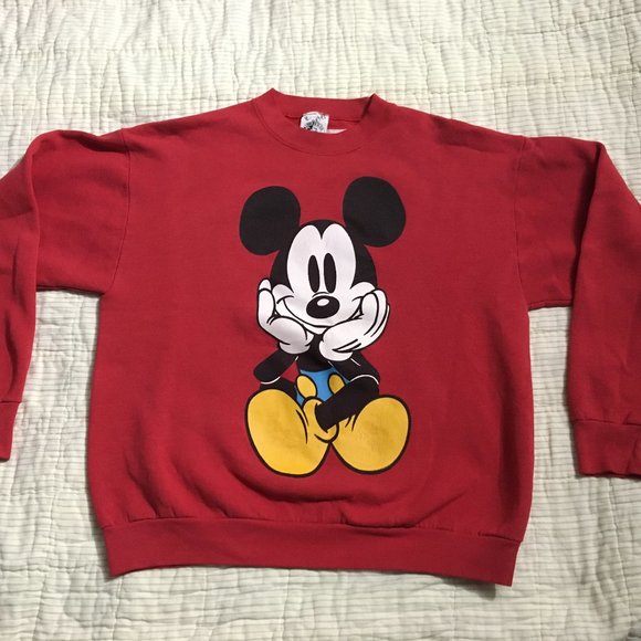 Vintage Double sided Mickey Mouse Red Sweatshirt Disney Size Large? - Picture 1 of 16